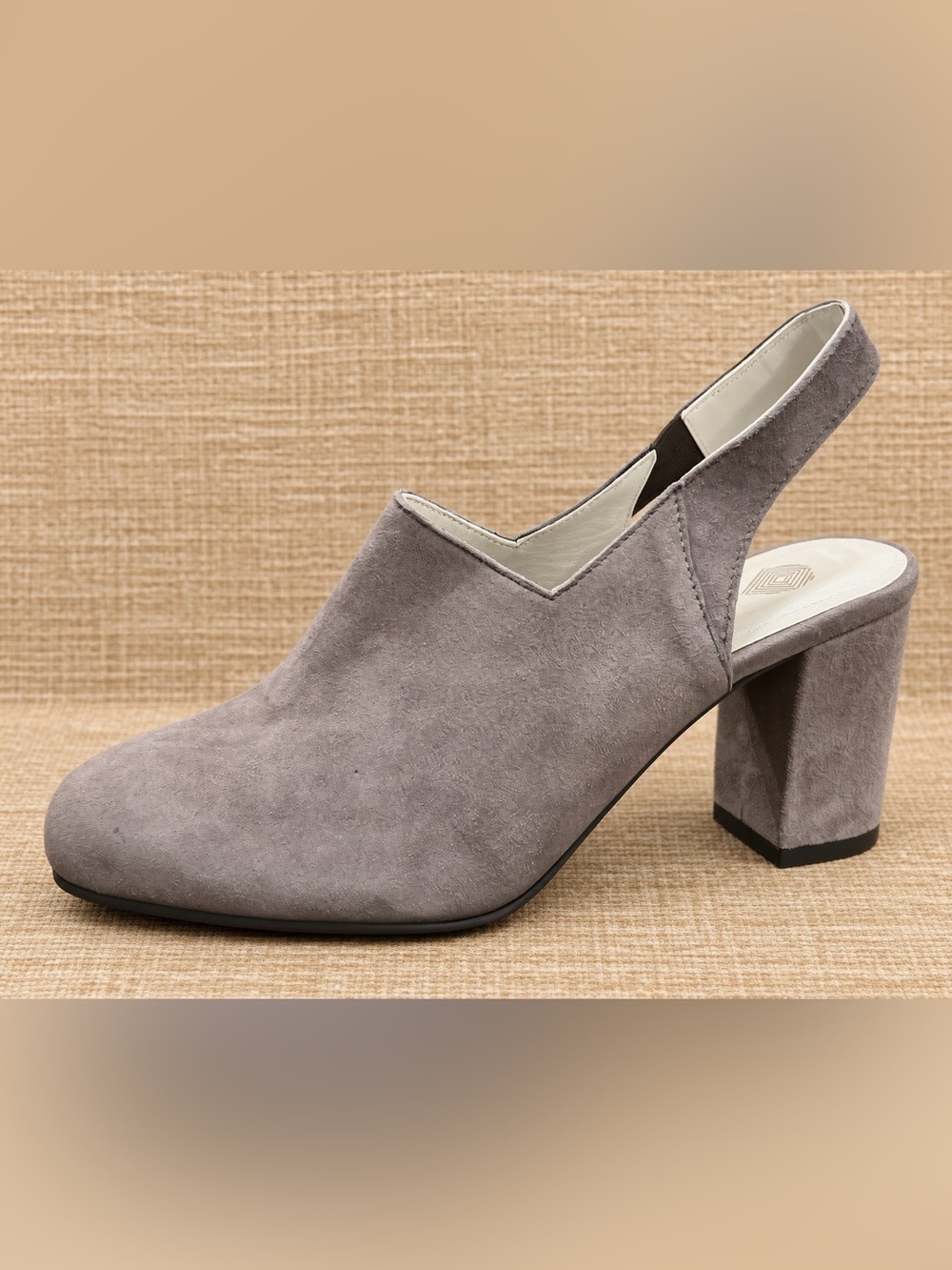 Eric Michael Taupe/Gray Suede Block Heel Slingback Pump Mules Women Sz 37=US 6.5